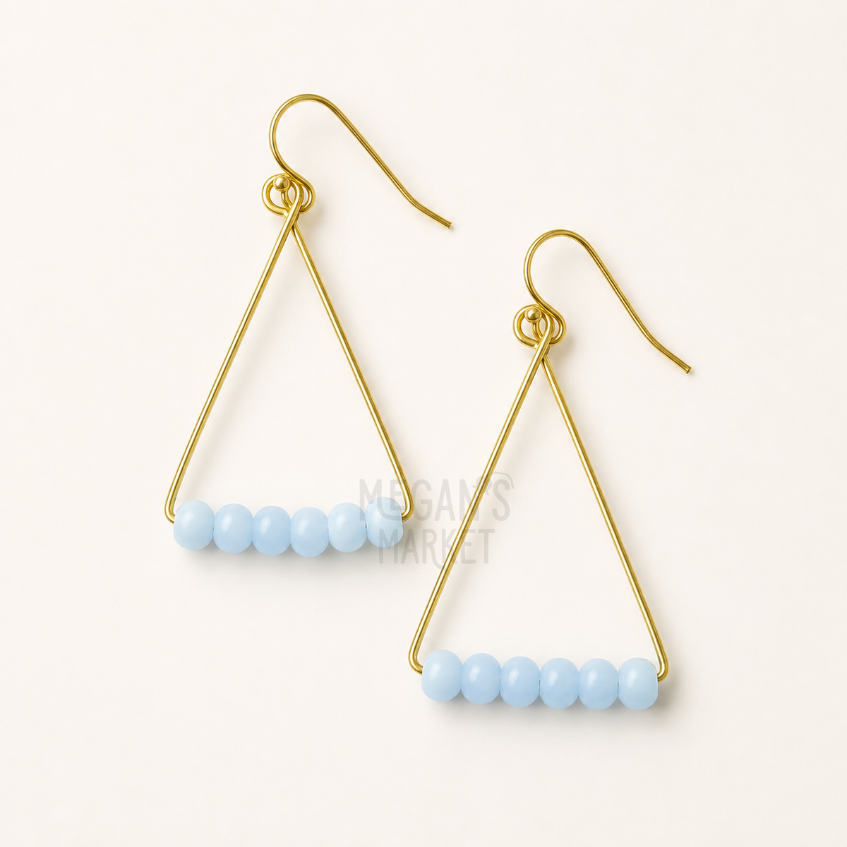 Baby Blue Beaded Triangle Earrings