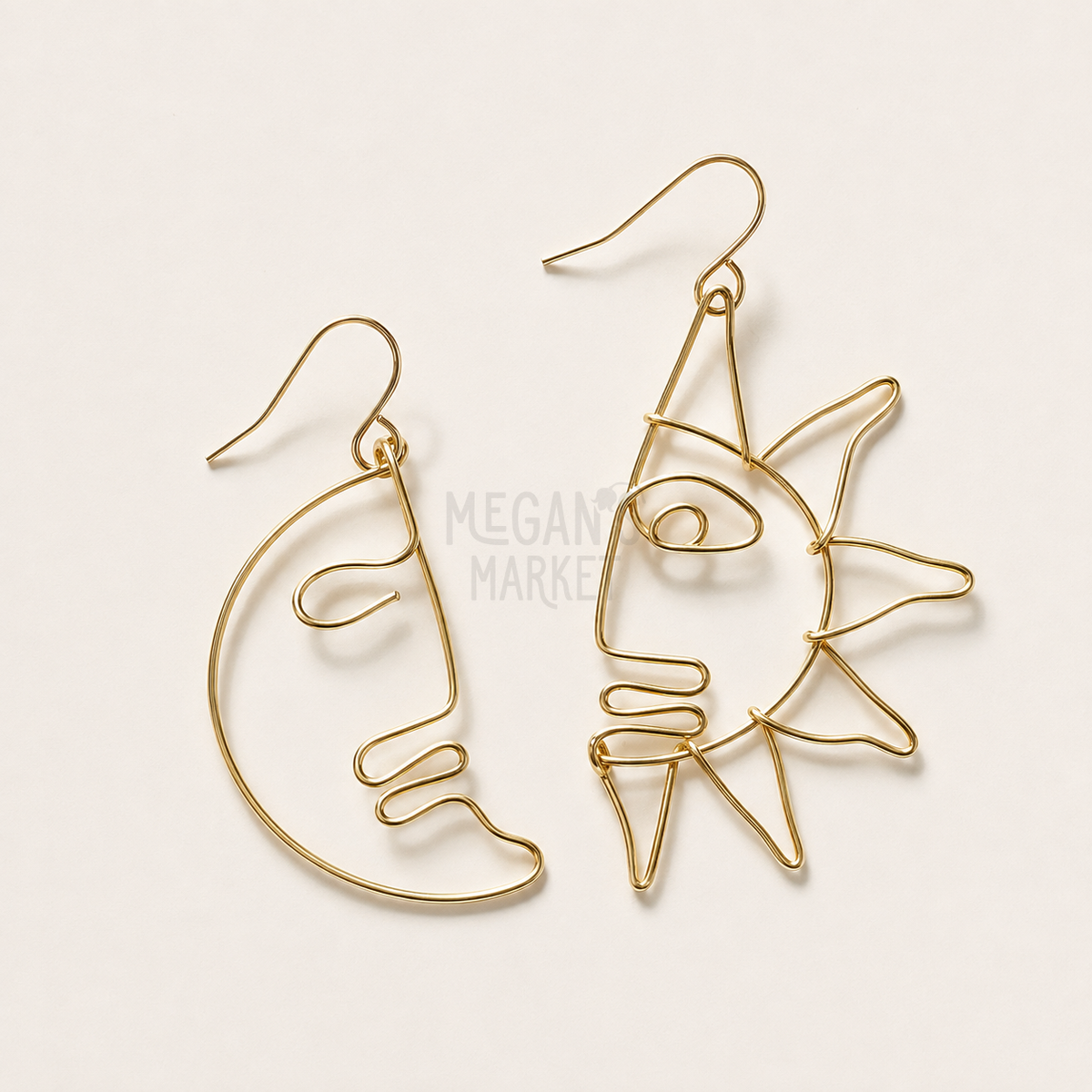 Sun and Moon Gold Wire Earrings