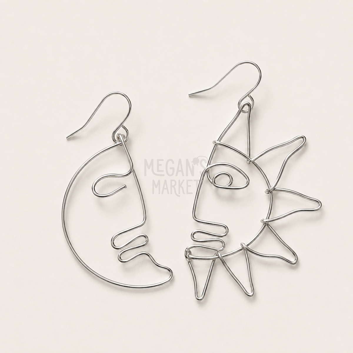 Sun and Moon Gold Wire Earrings
