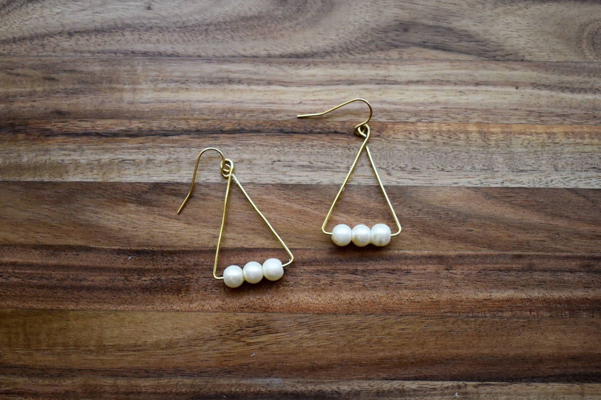 Pearl Triangle Earrings