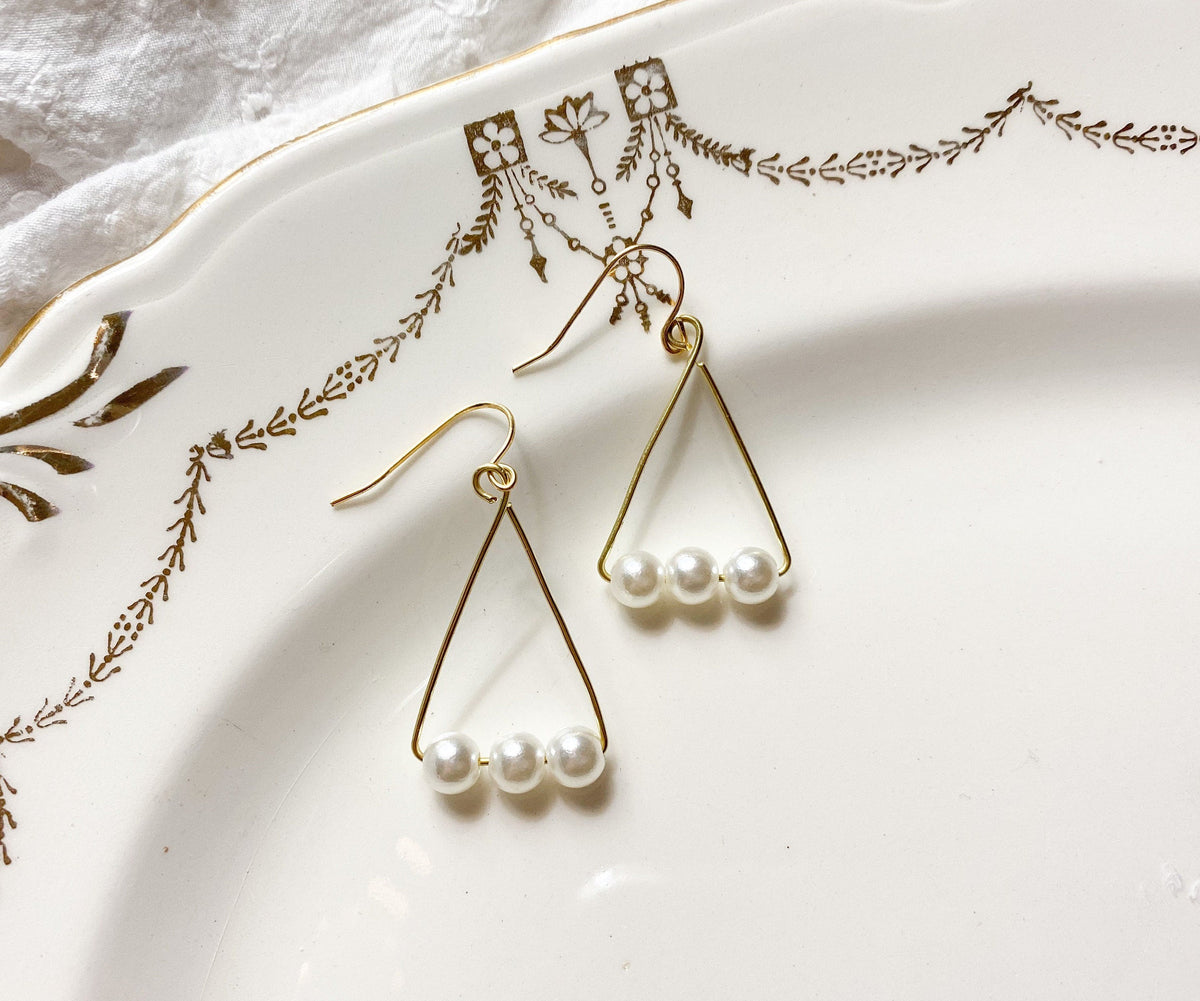 Pearl Triangle Earrings